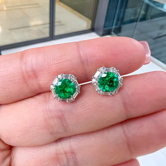 Natural Vivid Green Colombia Emerald Earrings|1.76 Ct. (2.34 Ct. TW), JCEG05539722