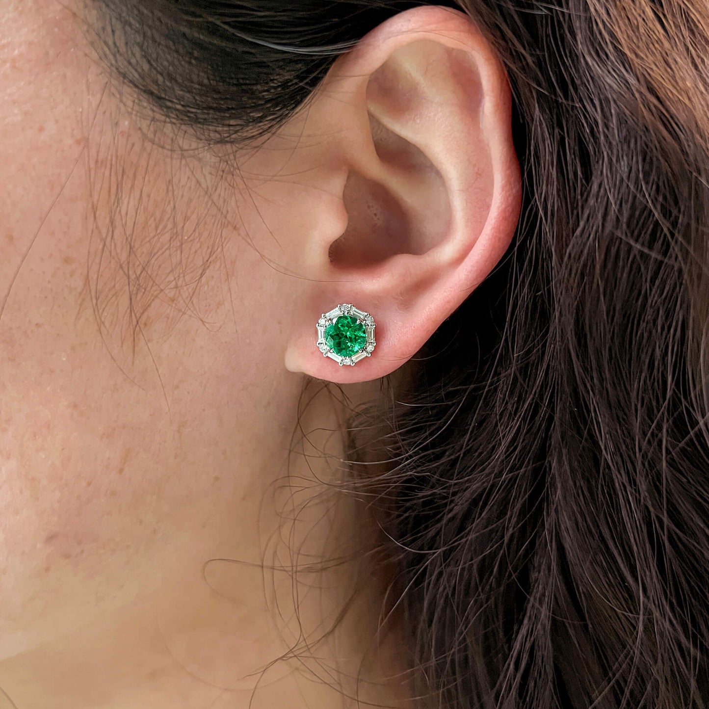 Natural Vivid Green Colombia Emerald Earrings|1.76 Ct. (2.34 Ct. TW), JCEG05539722