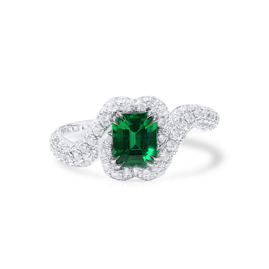 Natural Vivid Green Colombia Emerald Ring, 2.02 Ct. TW, Octagonal shape, GRS Certified