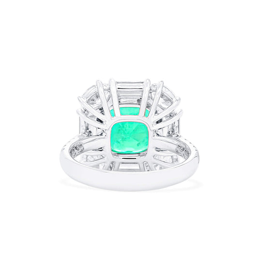 Natural Vivid Green Colombia Emerald Ring, 6.06 Ct. TW, Cushion shape, GRS Certified