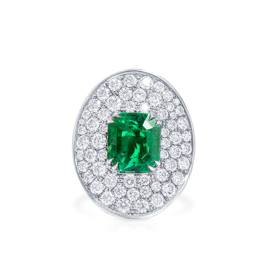 Natural Vivid Green Colombia Emerald Ring, 6.44 Ct. TW, Emerald shape, GRS Certified