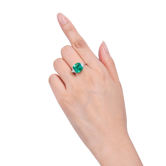 Natural Vivid Green Colombia Emerald Ring, 6.47 Ct. TW, Octagonal shape, GRS Certified