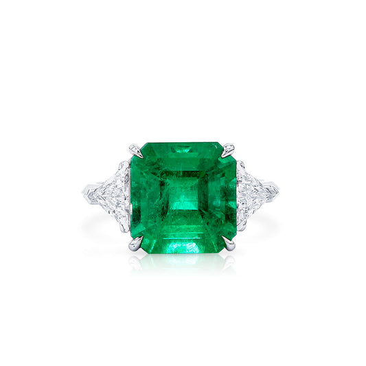 Natural Vivid Green Colombia Emerald Ring, 6.47 Ct. TW, Octagonal shape, GRS Certified