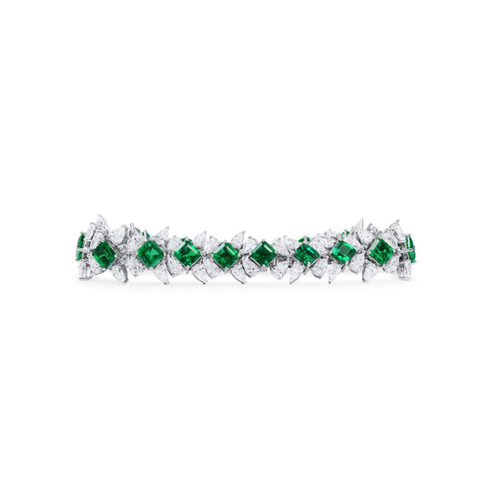 Natural Vivid Green Colombian Emerald and Diamond Bracelet, 11.07 Ct. (25.10 Ct. TW), GRS2023-088557