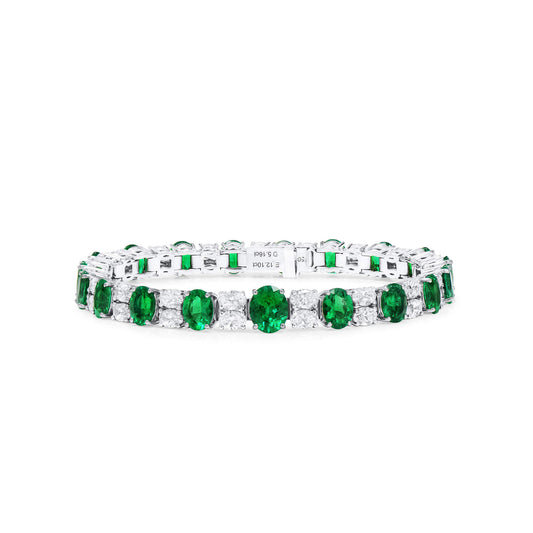 Natural Vivid Green Colombian Emerald Bracelet, 12.10 Ct. (17.26 Ct. TW), GRS2023-098003, 18K Gold