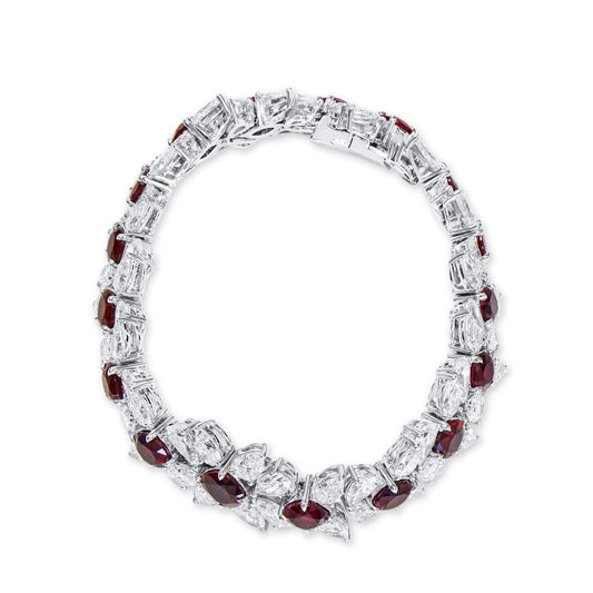 Natural Vivid Red Burma Ruby Bracelet, 37.10 Ct. TW, Cushion shape, GRS Certified