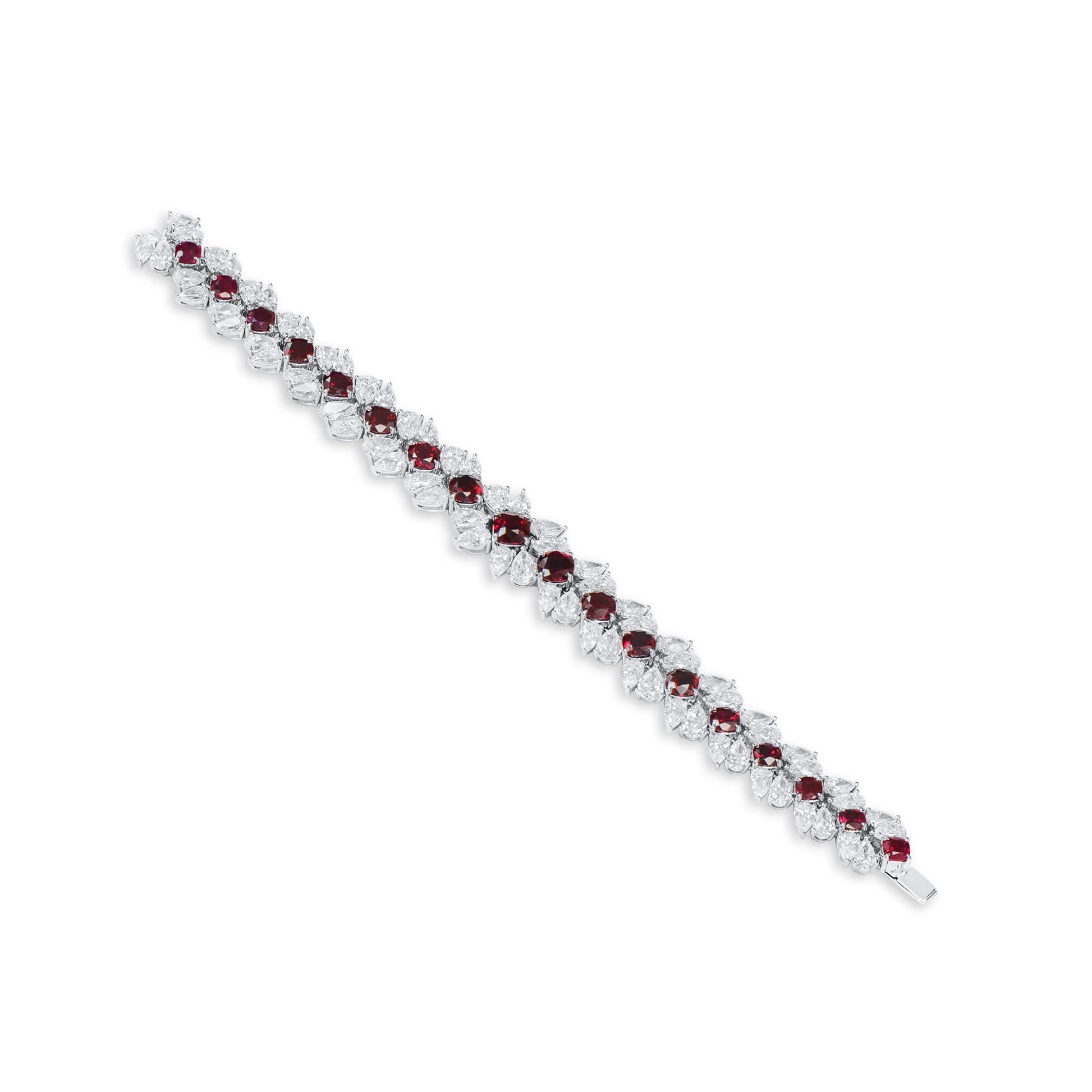 Natural Vivid Red Burma Ruby Bracelet, 37.10 Ct. TW, Cushion shape, GRS Certified