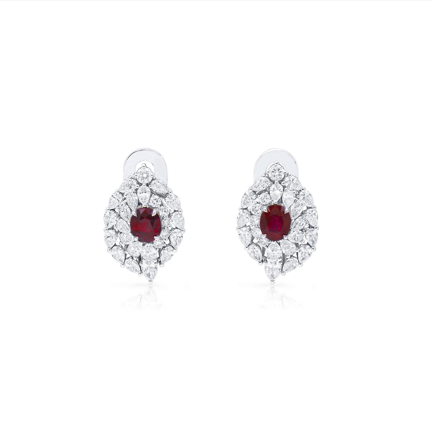 Natural Vivid Red Burma Ruby Earrings, 3.87 Ct. TW, GRS Certified, unheated