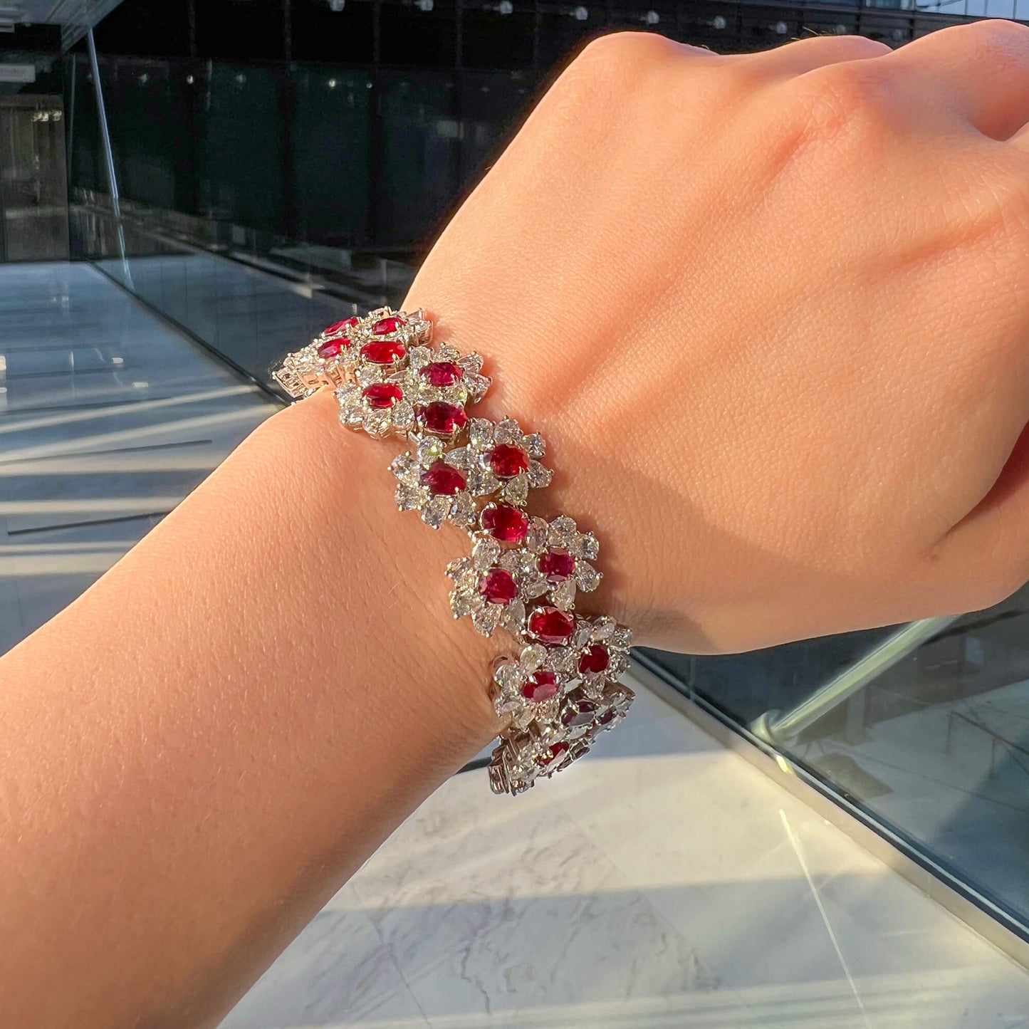Natural Vivid Red Ruby Bracelet, 39.74 Ct. TW, BELLEROPHON Certified, unheated