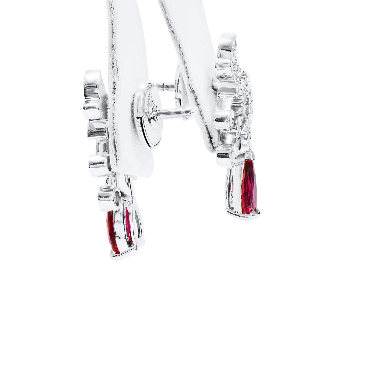 Natural Vivid Red Ruby Earrings, 1.84 Ct. TW, Pear shape, GRS Certified