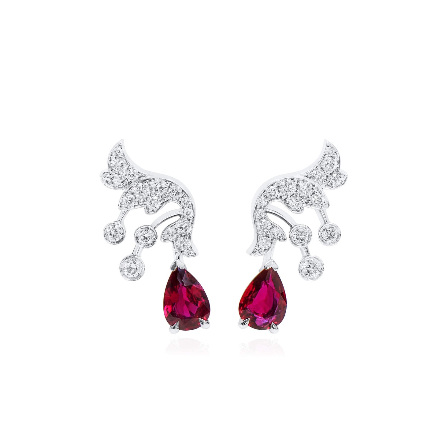Natural Vivid Red Ruby Earrings, 1.84 Ct. TW, Pear shape, GRS Certified