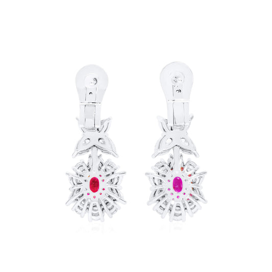 Natural Vivid Red Ruby Earrings, 7.80 Ct. TW, Cushion shape, GRS Certified