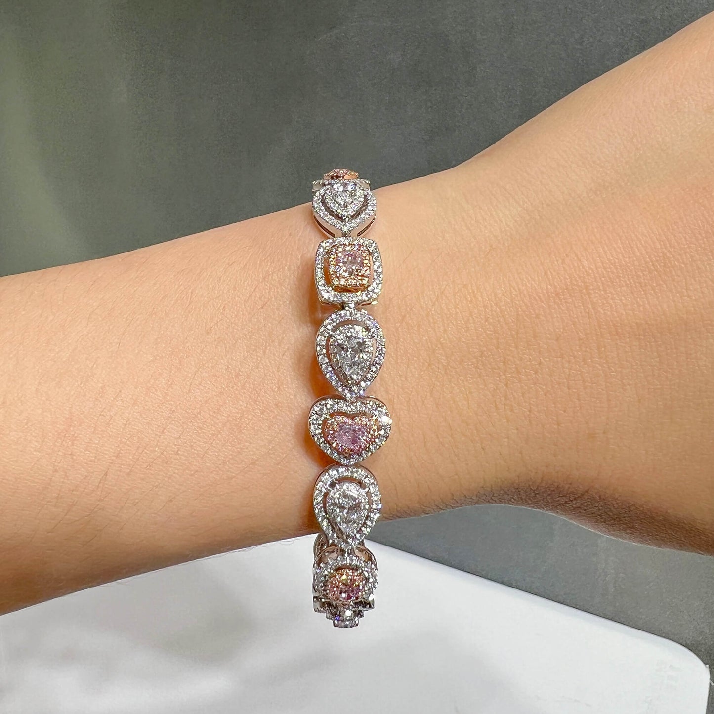 Pink And White Diamond Bracelet | 2.46 Ct. (7.36 Ct. TW), Mix shape, GIA Certified