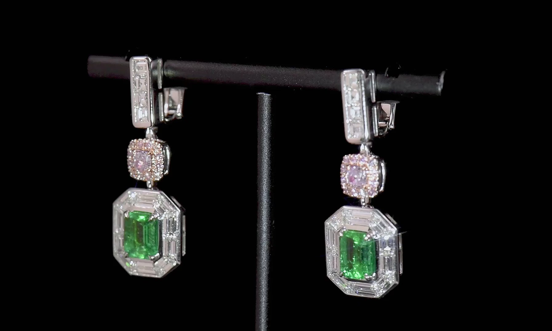 Natural Green Colombia Emerald Earrings, 5.04 Ct. TW, Emerald shape, GRS Certified
