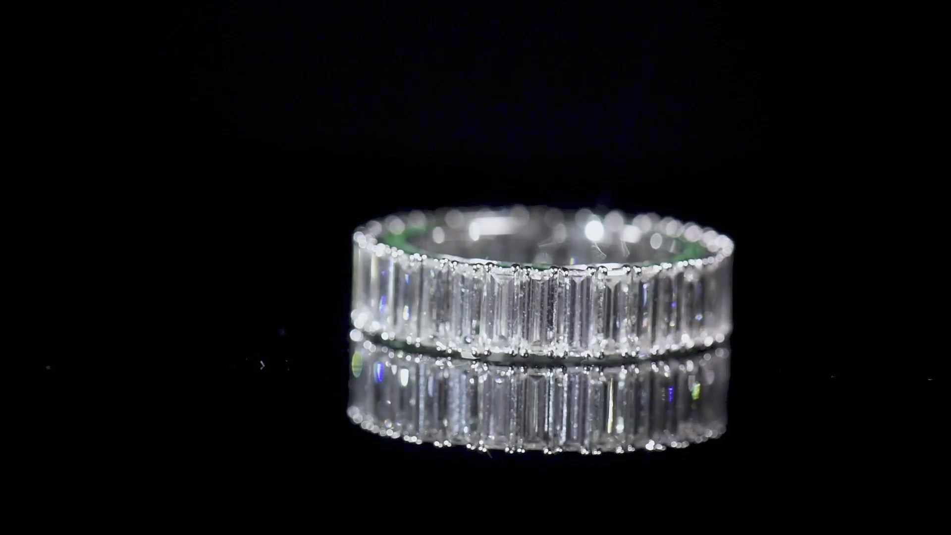 White Diamond and Emerald Eternity Band Ring, 4.87 Ct. (7.75 Ct. TW), Baguette shape