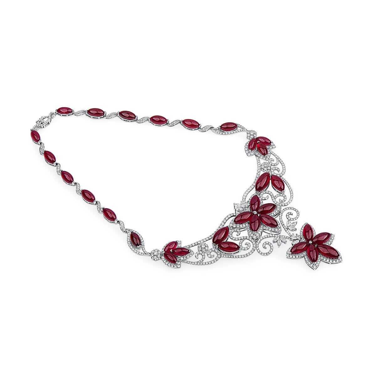 Red Ruby And Diamond Necklace, 143.85 Ct. (158.68 Ct. TW), Mix Shape, S-CJL135419, Unheated