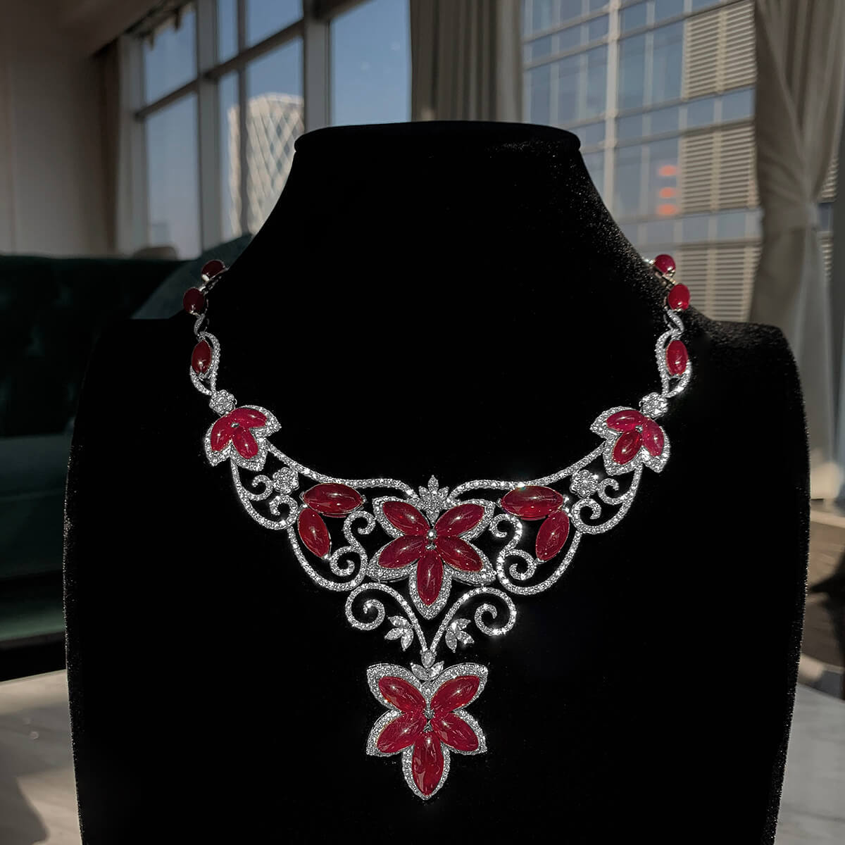 Red Ruby And Diamond Necklace, 143.85 Ct. (158.68 Ct. TW), Mix Shape, S-CJL135419, Unheated