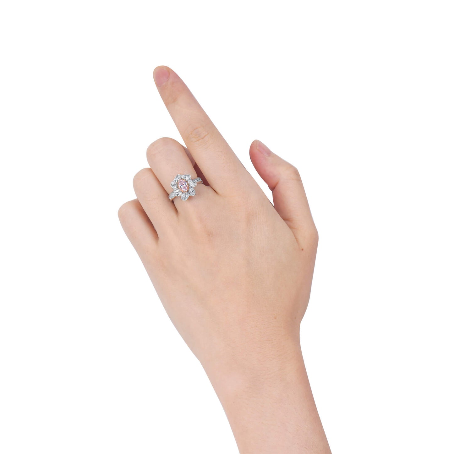 Very Light Pink and White Diamond Ring,0.50 Ct. (3.09 Ct. TW), Oval Shape, GIA Certified, 2225230737