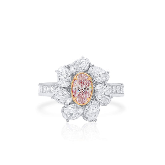 Very Light Pink and White Diamond Ring,0.50 Ct. (3.09 Ct. TW), Oval Shape, GIA Certified, 2225230737
