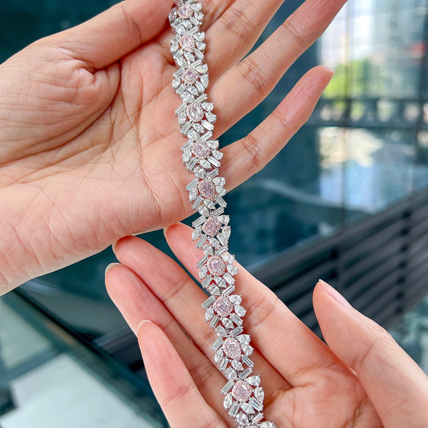 Very Light Pink Diamond Bracelet, 23.07 Ct. TW, MIX shape, GIA Certified