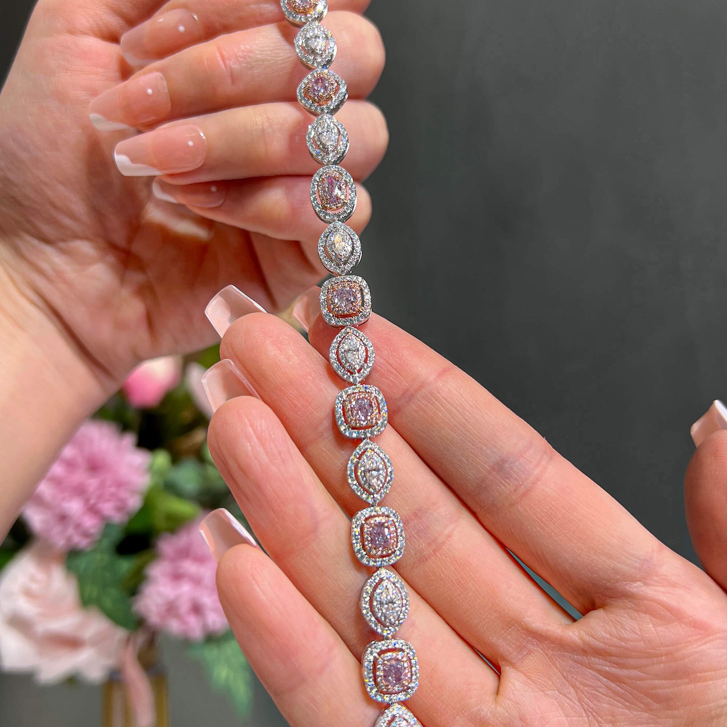 Very Light Pink Diamond Bracelet, 6.58 Ct. TW, Pear shape, GIA Certified