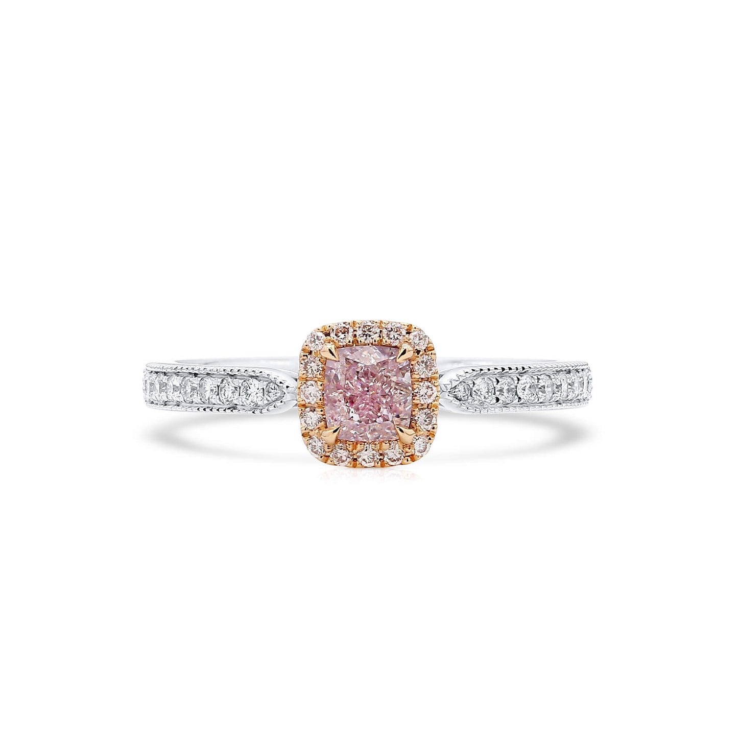 Very Light Pink Diamond Ring, 0.74 Ct. TW, Cushion shape, GIA Certified