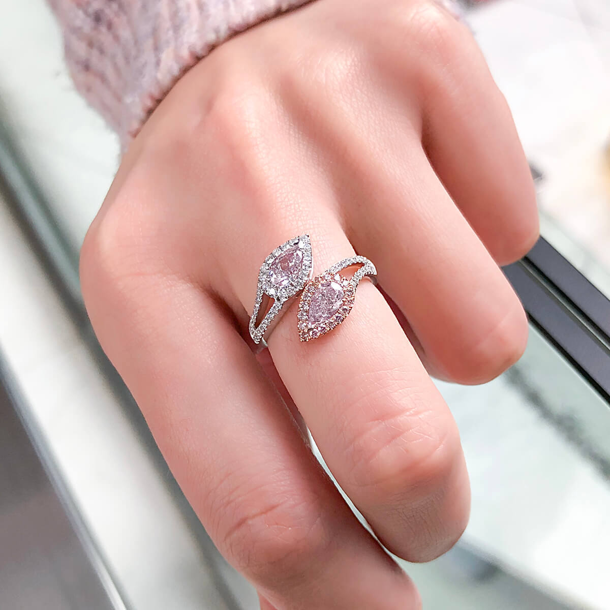 Very Light Pink Diamond Ring, 1.43 Ct. TW, Pear shape, GIA Certified