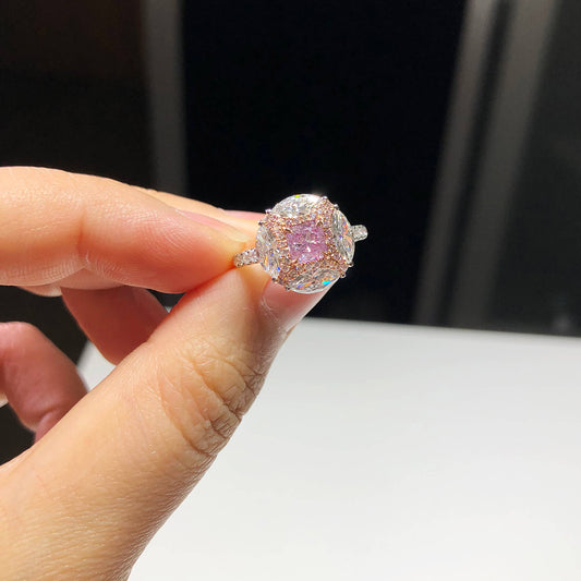 Very Light Pink Diamond Ring, 2.31 Ct. TW, Cushion shape, GIA Certified