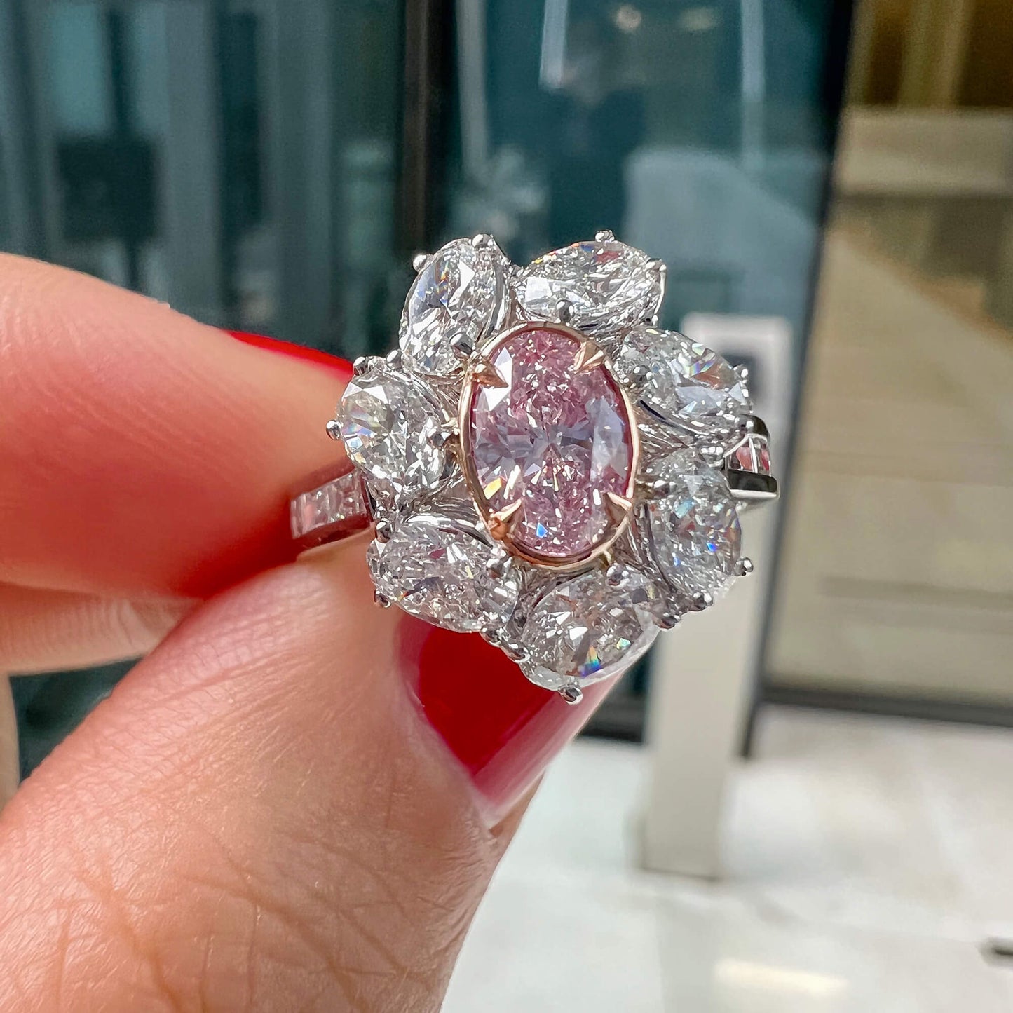 Very Light Pink Diamond Ring, 2.71 Ct. TW, Oval shape, GIA Certified