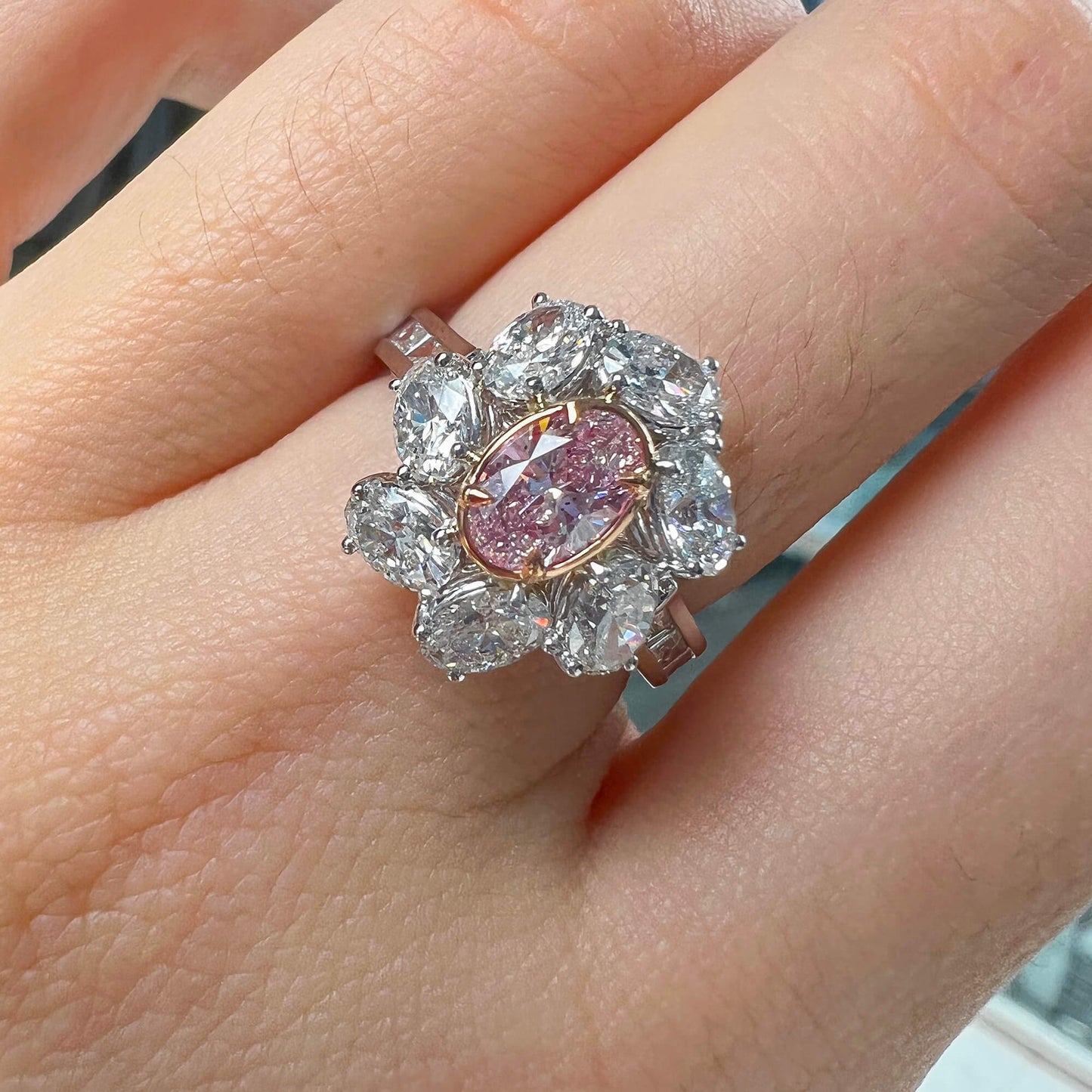 Very Light Pink Diamond Ring, 2.71 Ct. TW, Oval shape, GIA Certified