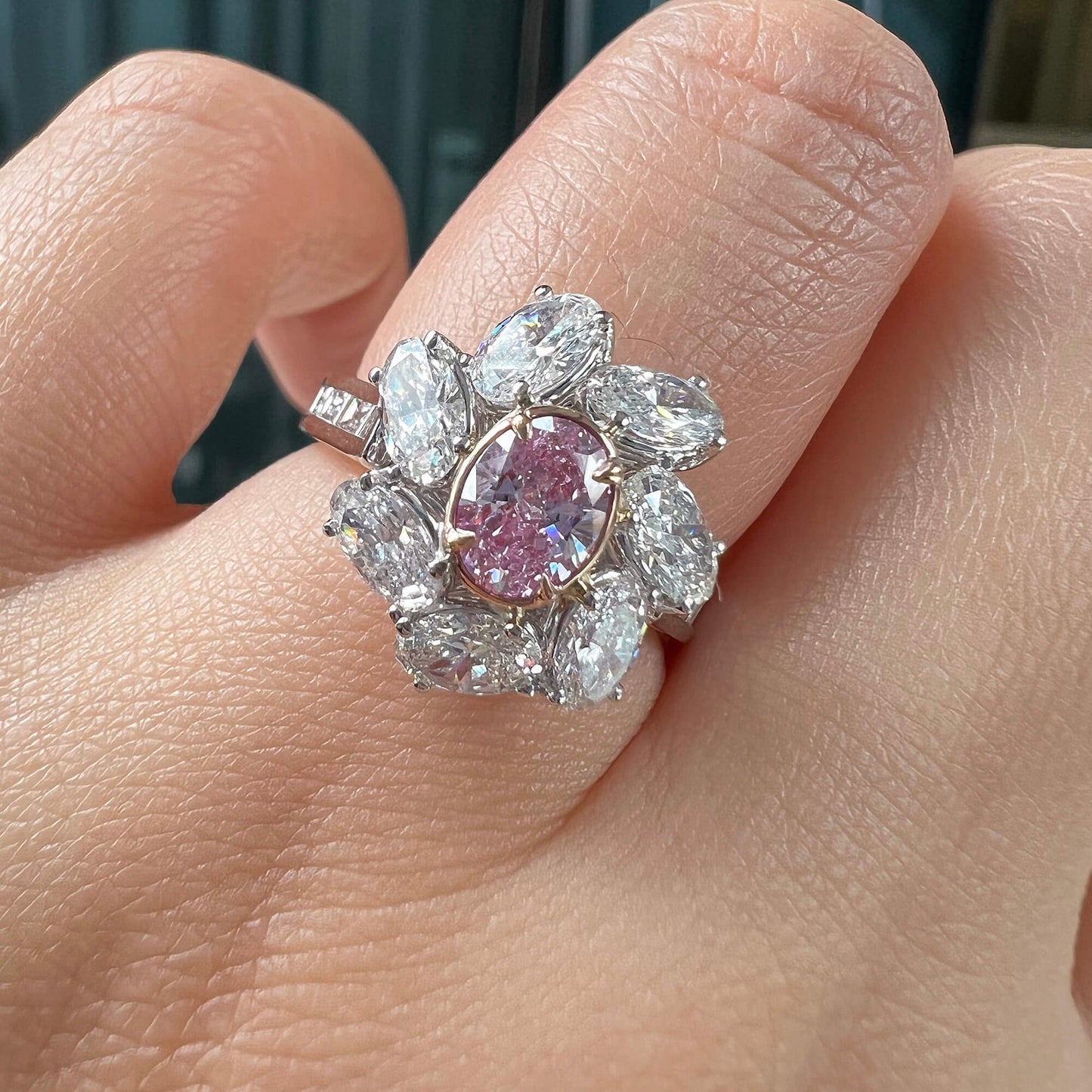 Very Light Pink Diamond Ring, 2.80 Ct. TW, Oval shape, GIA Certified