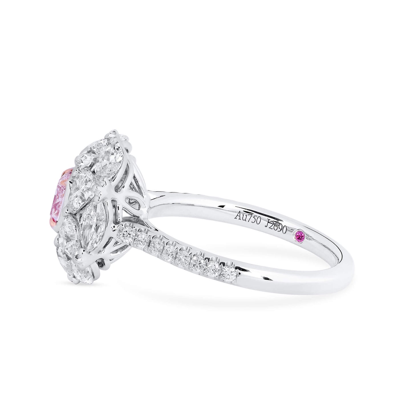 Very Light Pink Diamond Ring, 2.83 Ct. TW, Cushion shape, GIA Certified