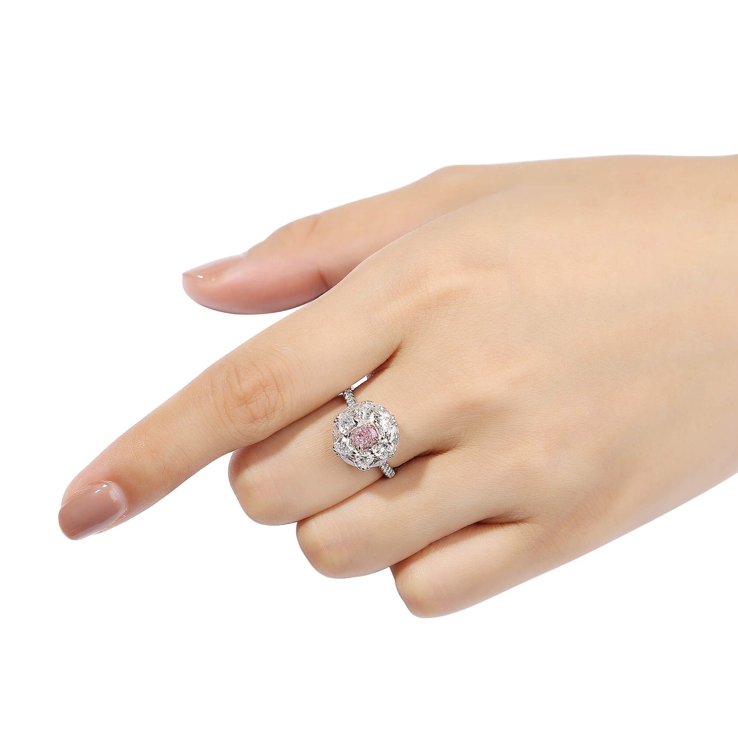 Very Light Pink Diamond Ring, 2.83 Ct. TW, Cushion shape, GIA Certified