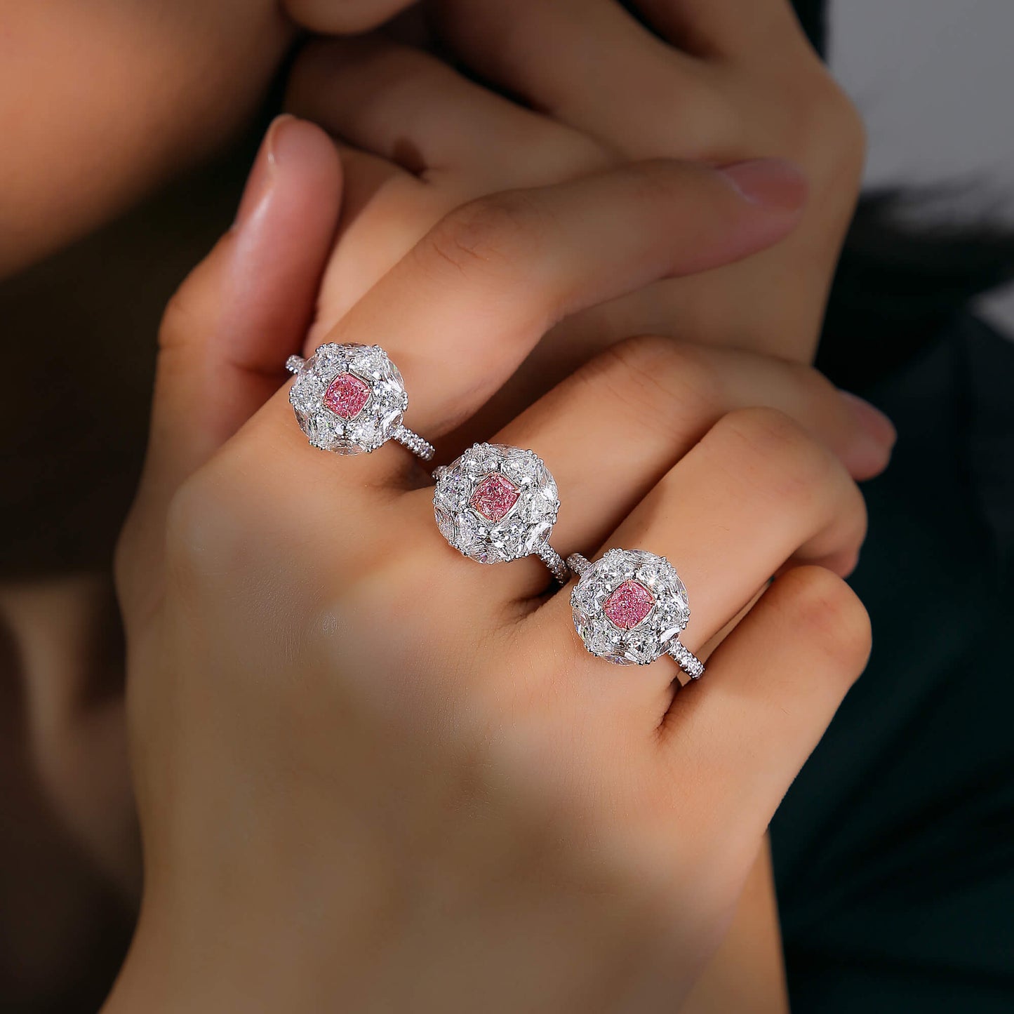 Very Light Pink Diamond Ring, 2.83 Ct. TW, Cushion shape, GIA Certified