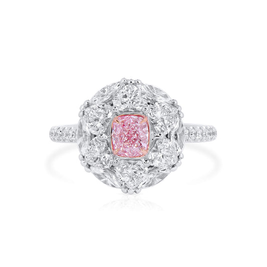 Very Light Pink Diamond Ring, 2.83 Ct. TW, Cushion shape, GIA Certified