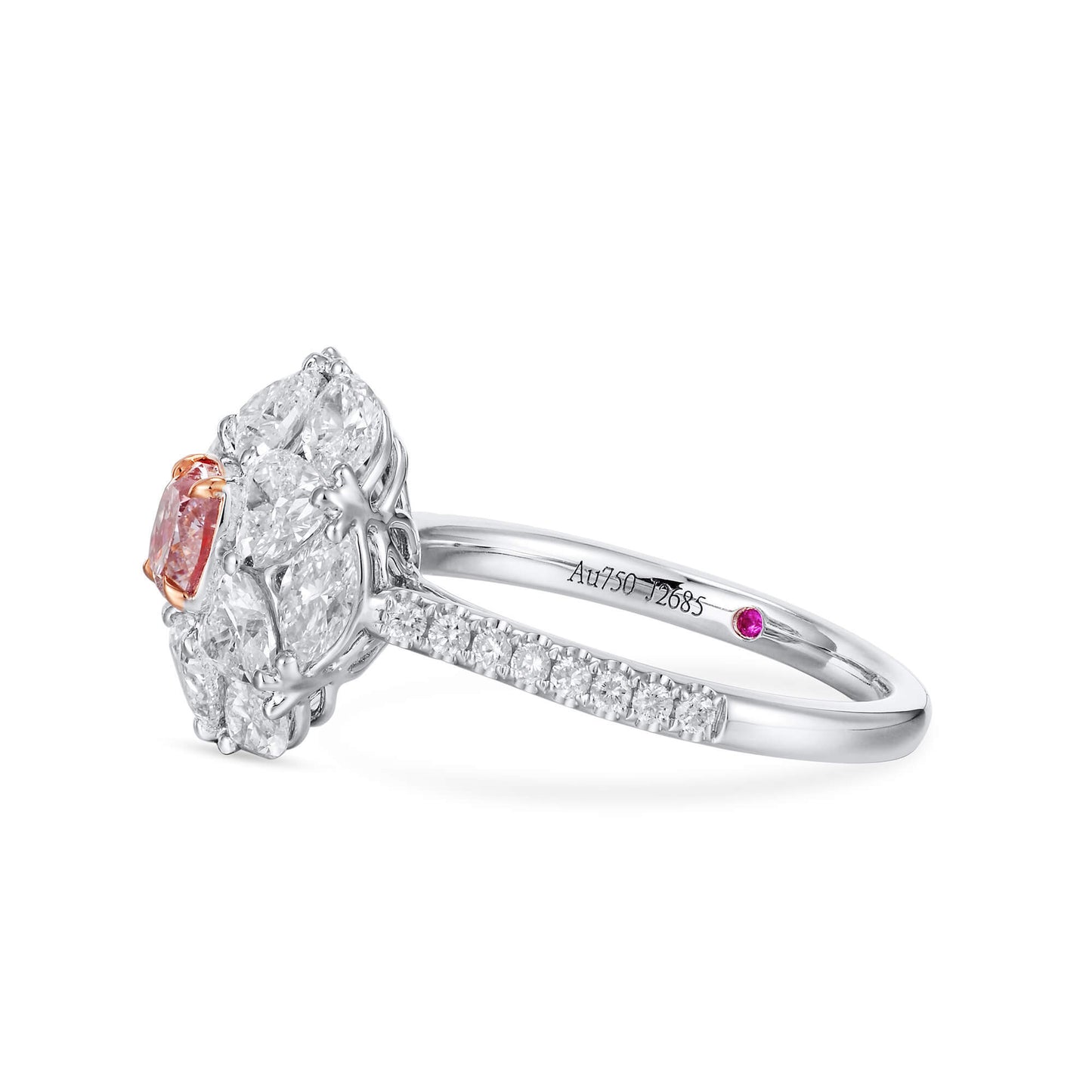 Very Light Pink Diamond Ring, 3.04 Ct. TW, Cushion shape, GIA Certified