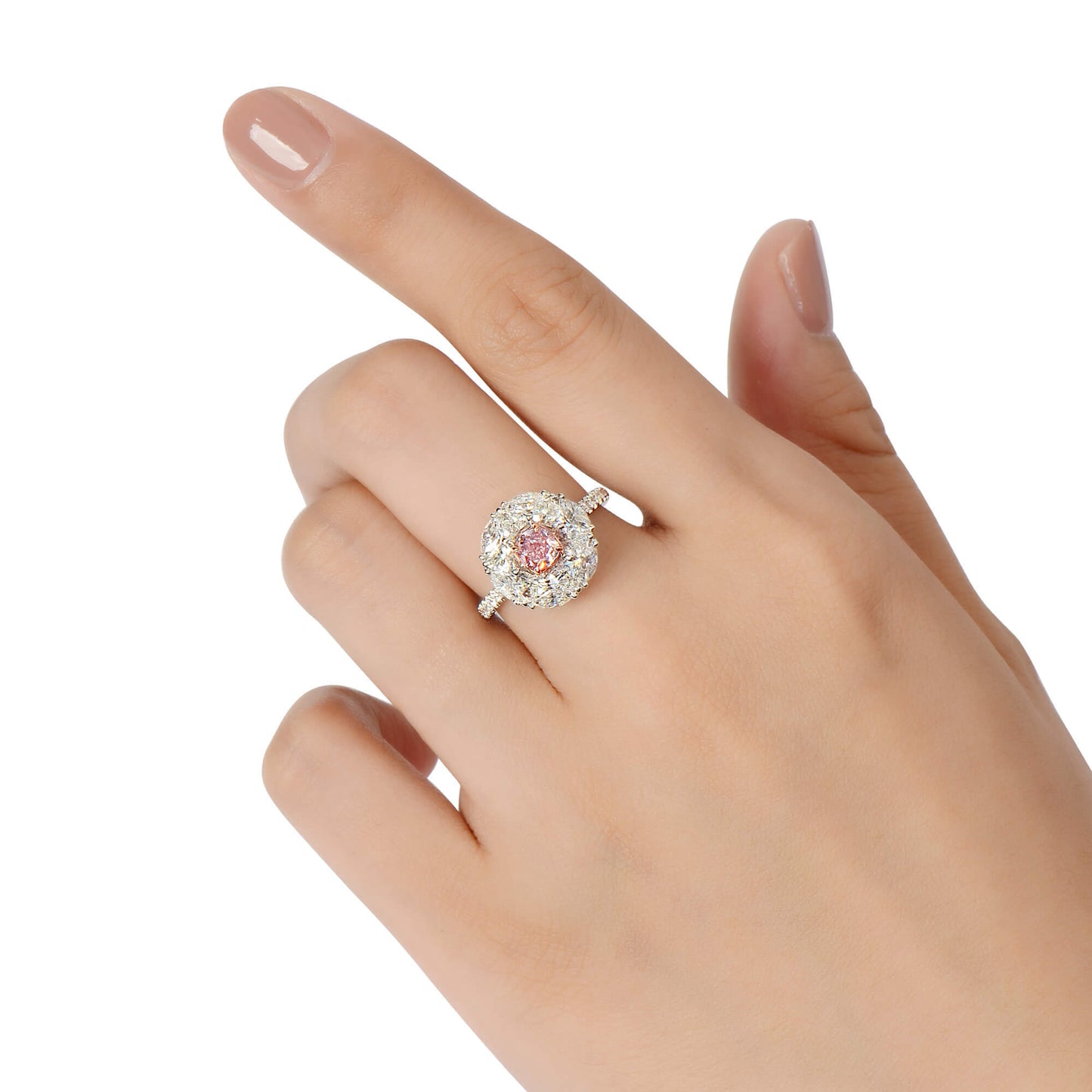 Very Light Pink Diamond Ring, 3.04 Ct. TW, Cushion shape, GIA Certified