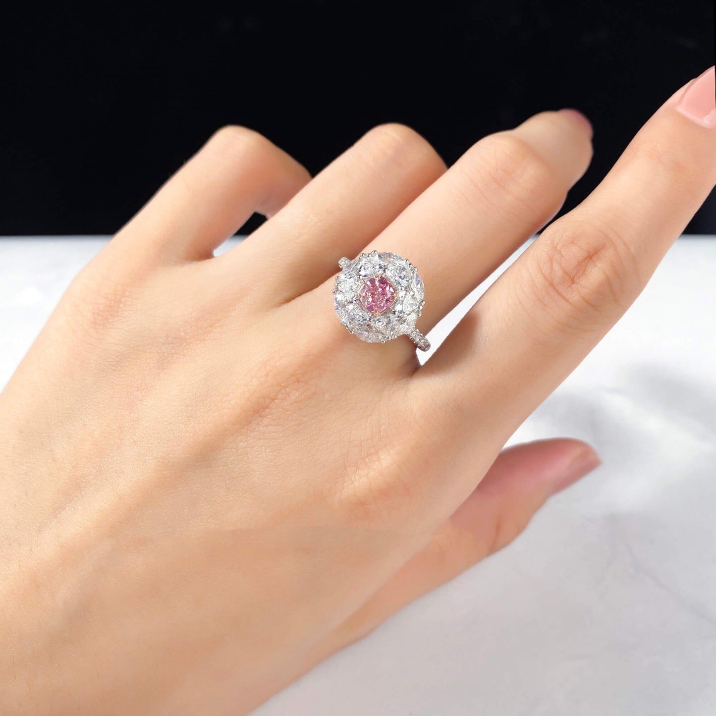 Very Light Pink Diamond Ring, 3.04 Ct. TW, Cushion shape, GIA Certified