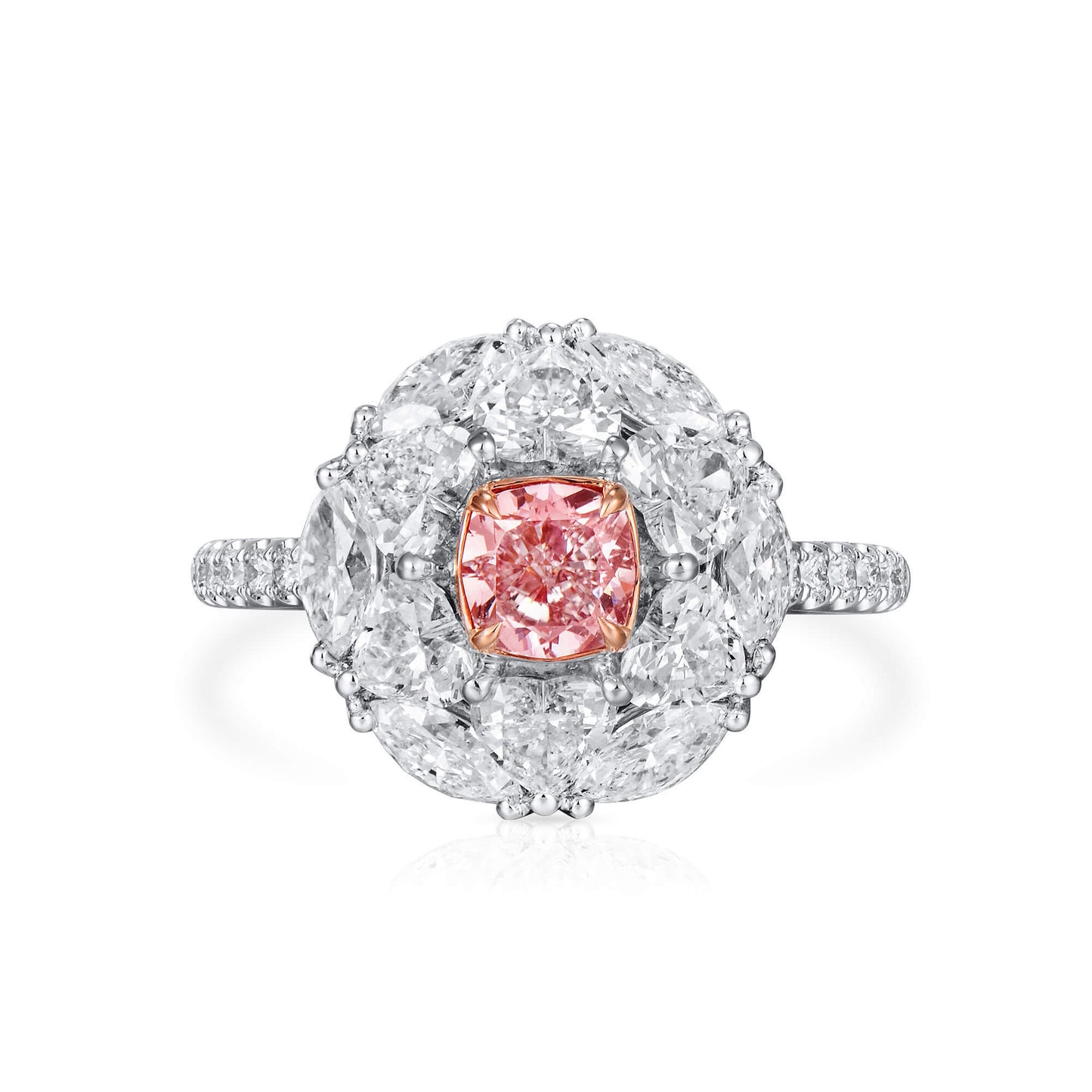Very Light Pink Diamond Ring, 3.04 Ct. TW, Cushion shape, GIA Certified