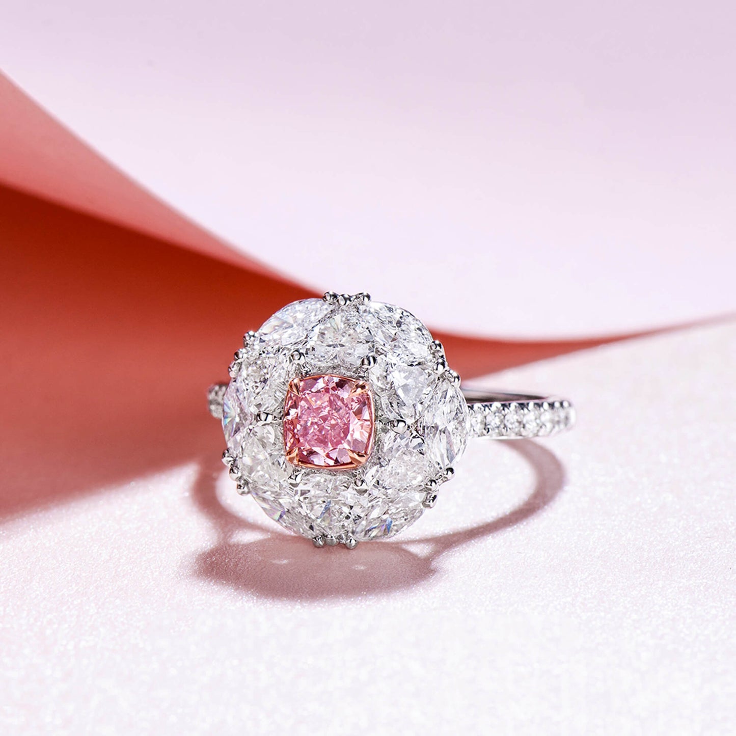 Very Light Pink Diamond Ring, 3.04 Ct. TW, Cushion shape, GIA Certified