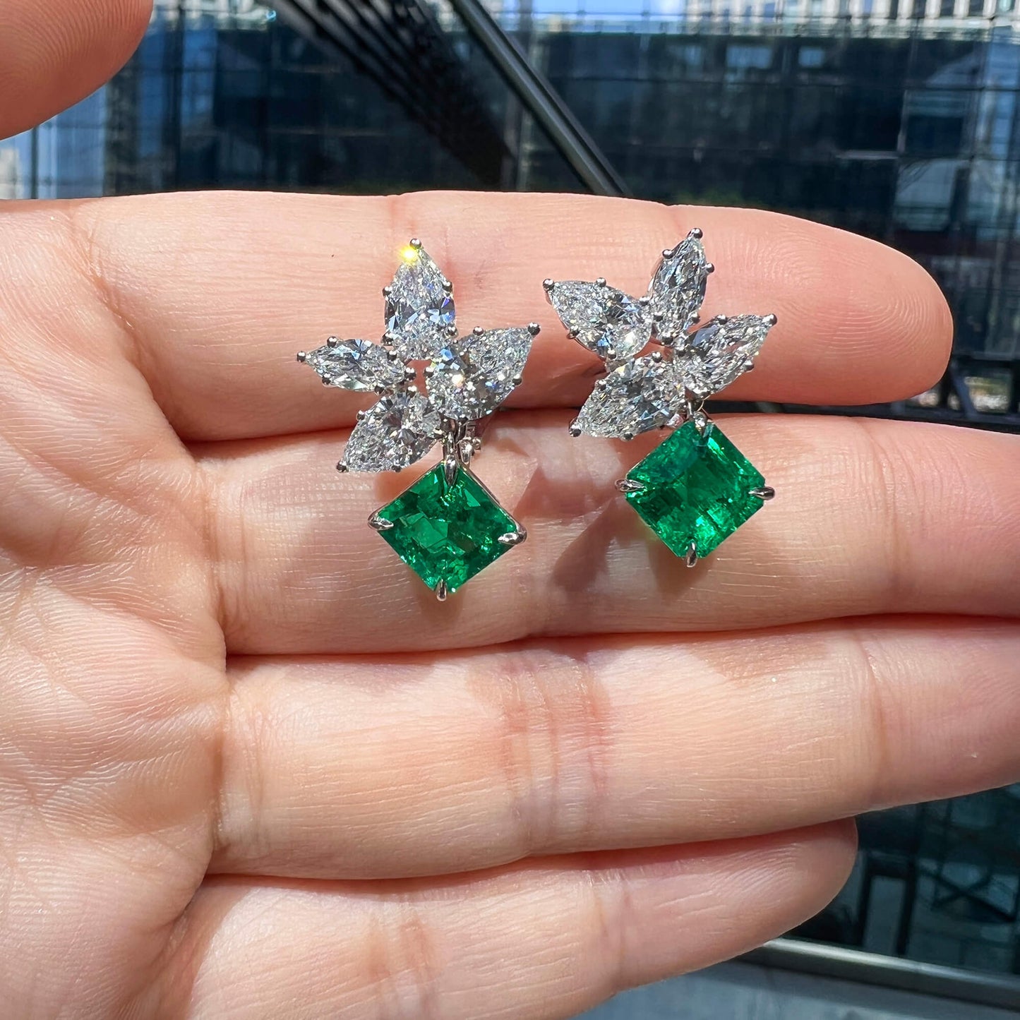Vivid Green Colombian Emerald And Diamond Earrings, 3.66 Ct. (8.17 Ct. TW), JCEG01113090