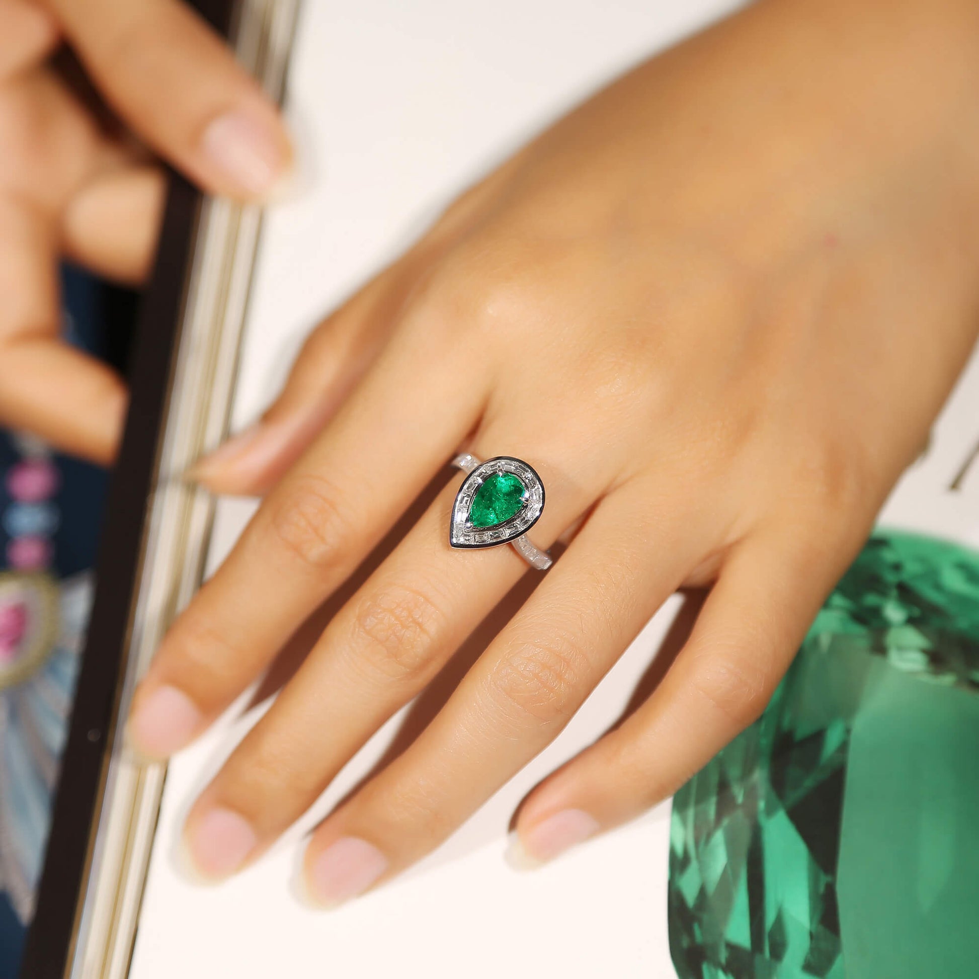 Vivid Green Colombian Emerald And Diamond Ring, 1.45 Ct. (2.48 Ct. TW), GRS2021-038574