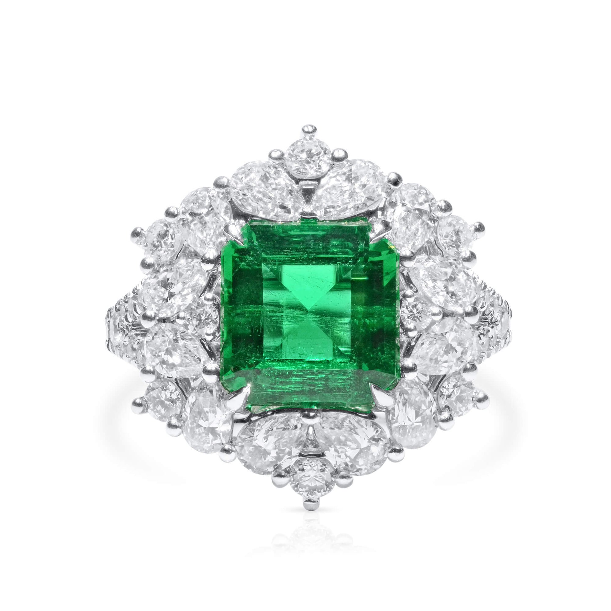 Vivid green colombian emerald and diamond ring, 2.64 CT. (4.62 CT. TW), GRS2021-118015