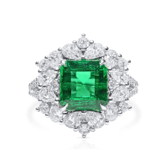 Vivid green colombian emerald and diamond ring, 2.64 CT. (4.62 CT. TW), GRS2021-118015