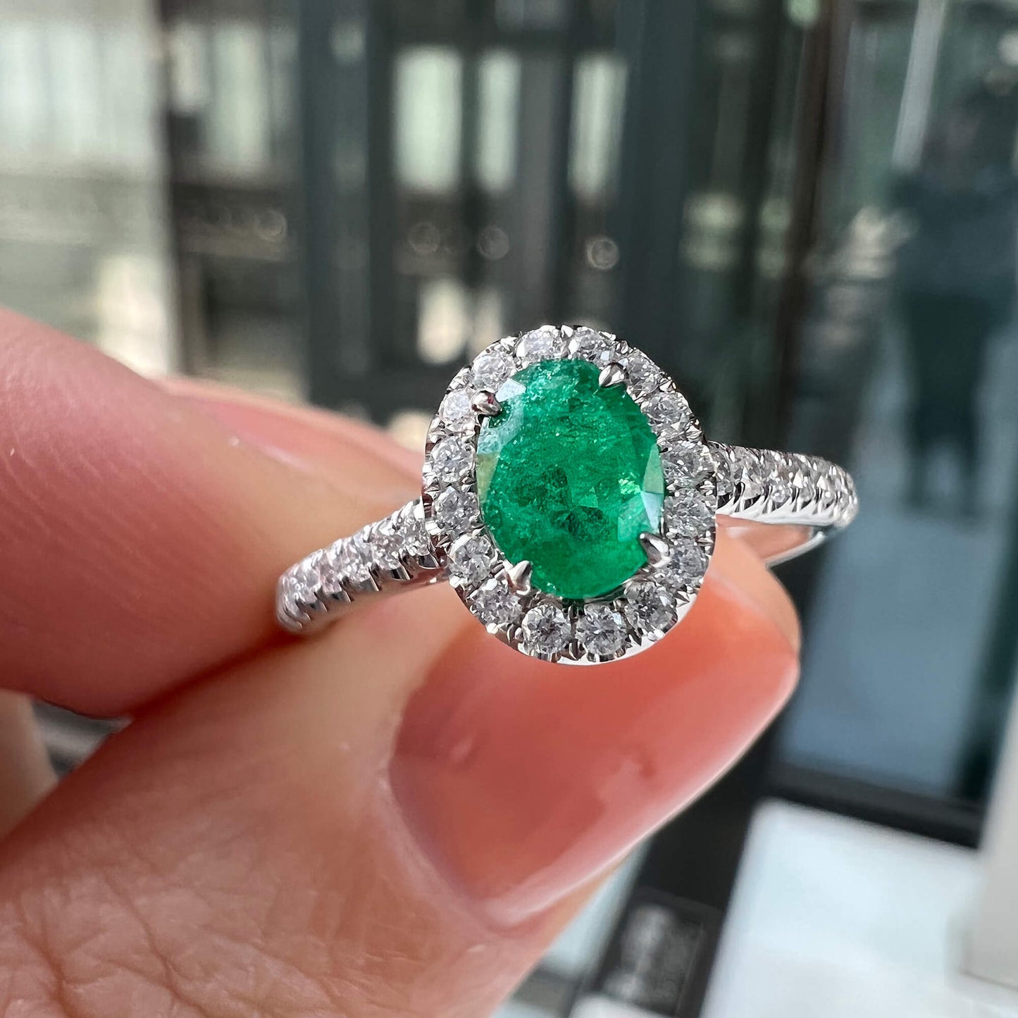 Natural 1.38 Ct. TW Oval-Cut Emerald & Diamond Jewelry Set, 18K White Gold