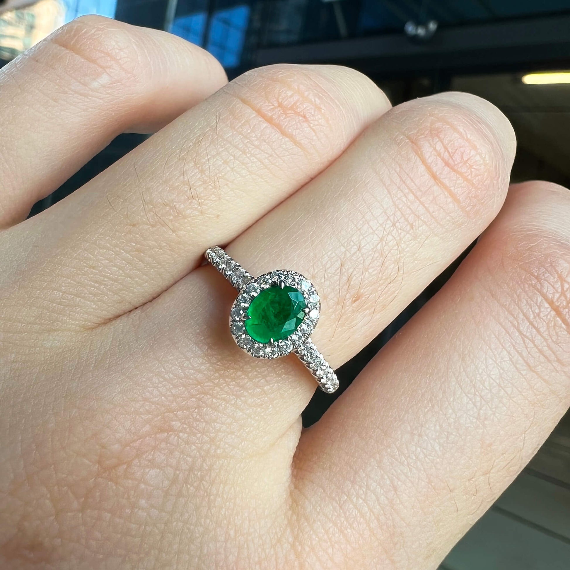 Vivid Green Emerald And Diamond Ring, 0.34 Ct. (0.58 Ct. TW), G2112020313