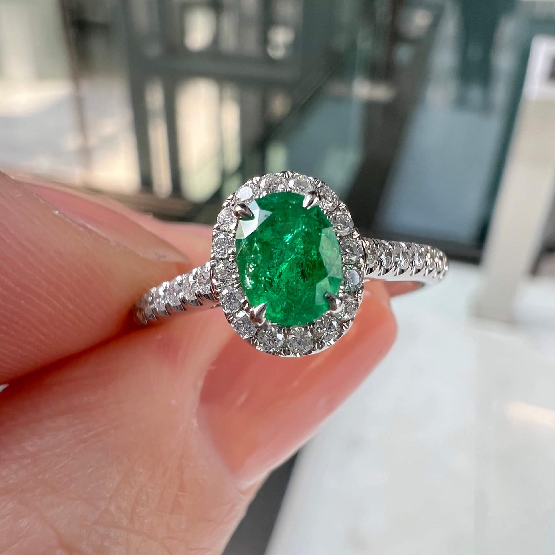 Vivid Green Emerald And Diamond Ring, 0.41 Ct. (0.65 Ct. TW), G2112020321