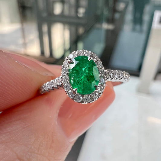 Vivid Green Emerald And Diamond Ring, 0.41 Ct. (0.65 Ct. TW), G2112020321