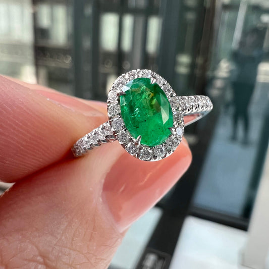 Vivid Green Emerald And Diamond Ring, 0.49 Ct. (0.75 Ct. TW), G2112020311