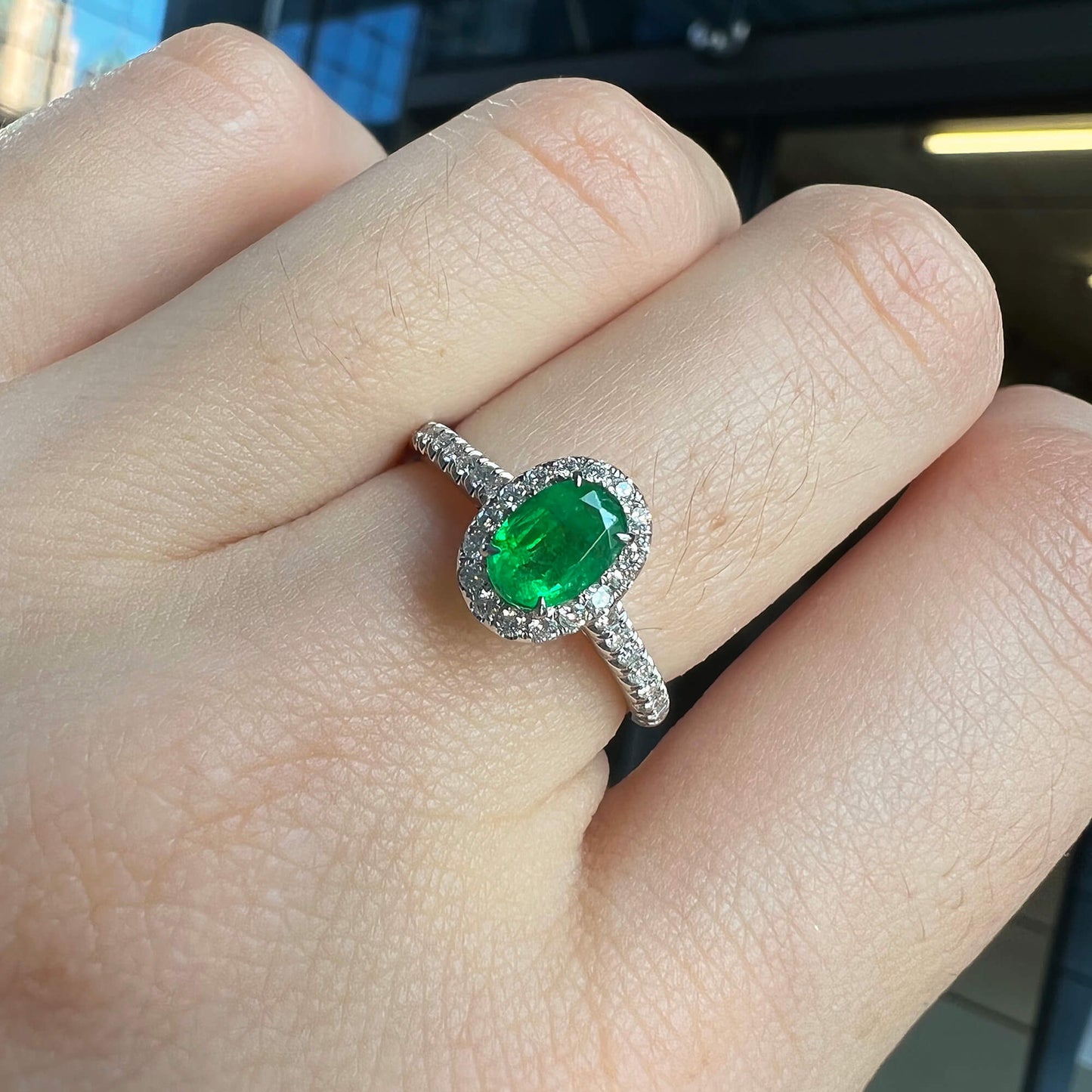 Vivid Green Emerald And Diamond Ring, 0.49 Ct. (0.75 Ct. TW), G2112020311